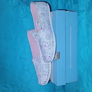 NEW Toms Shoes Womens 9.5 9½ Alpargata White Happy Hedgehogs Pink Slip On Flats